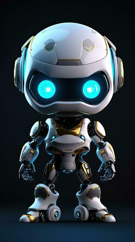 mignonne futuriste petit blanc robot avec foncé Contexte. génératif ai photo