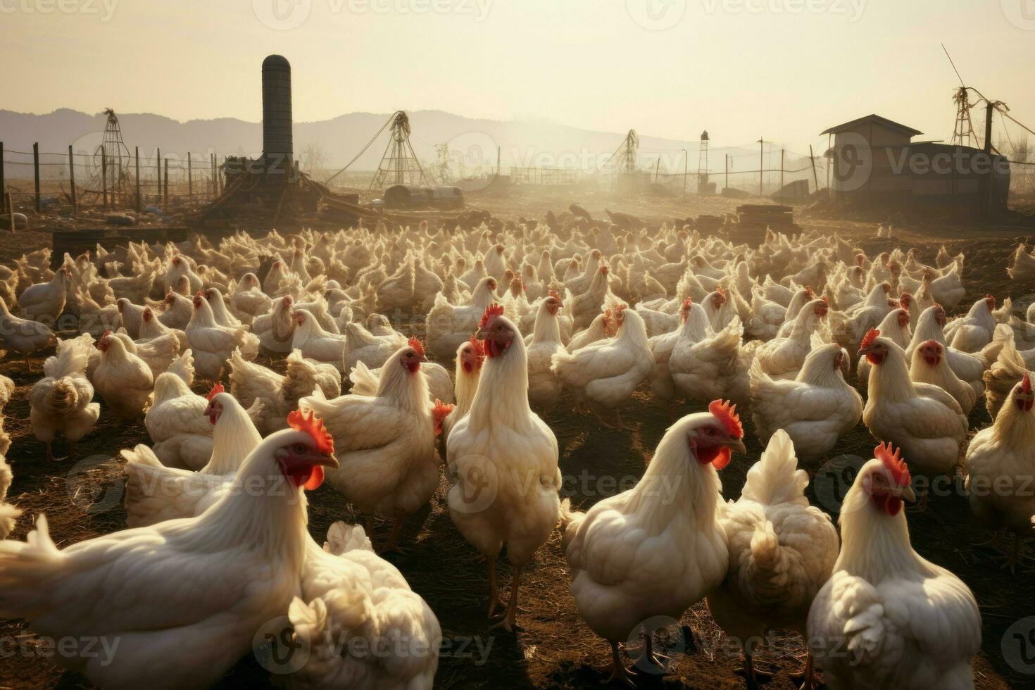 animé poulet bétail cultiver. produire ai photo