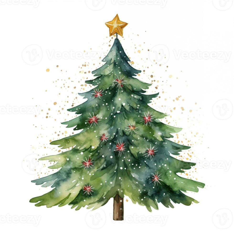 aquarelle illustration de une Noël arbre. isolé clipart sur blanc Contexte photo