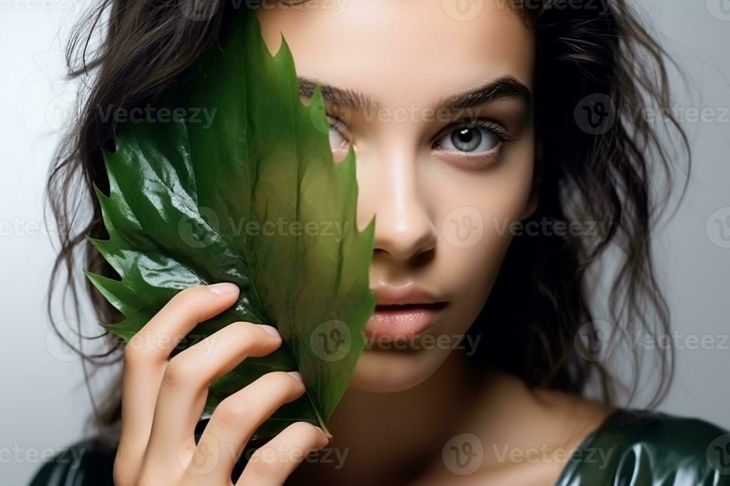 portrait de magnifique Jeune femme sur blanc studio Contexte. concept de produits de beauté avec laisser ai génératif photo