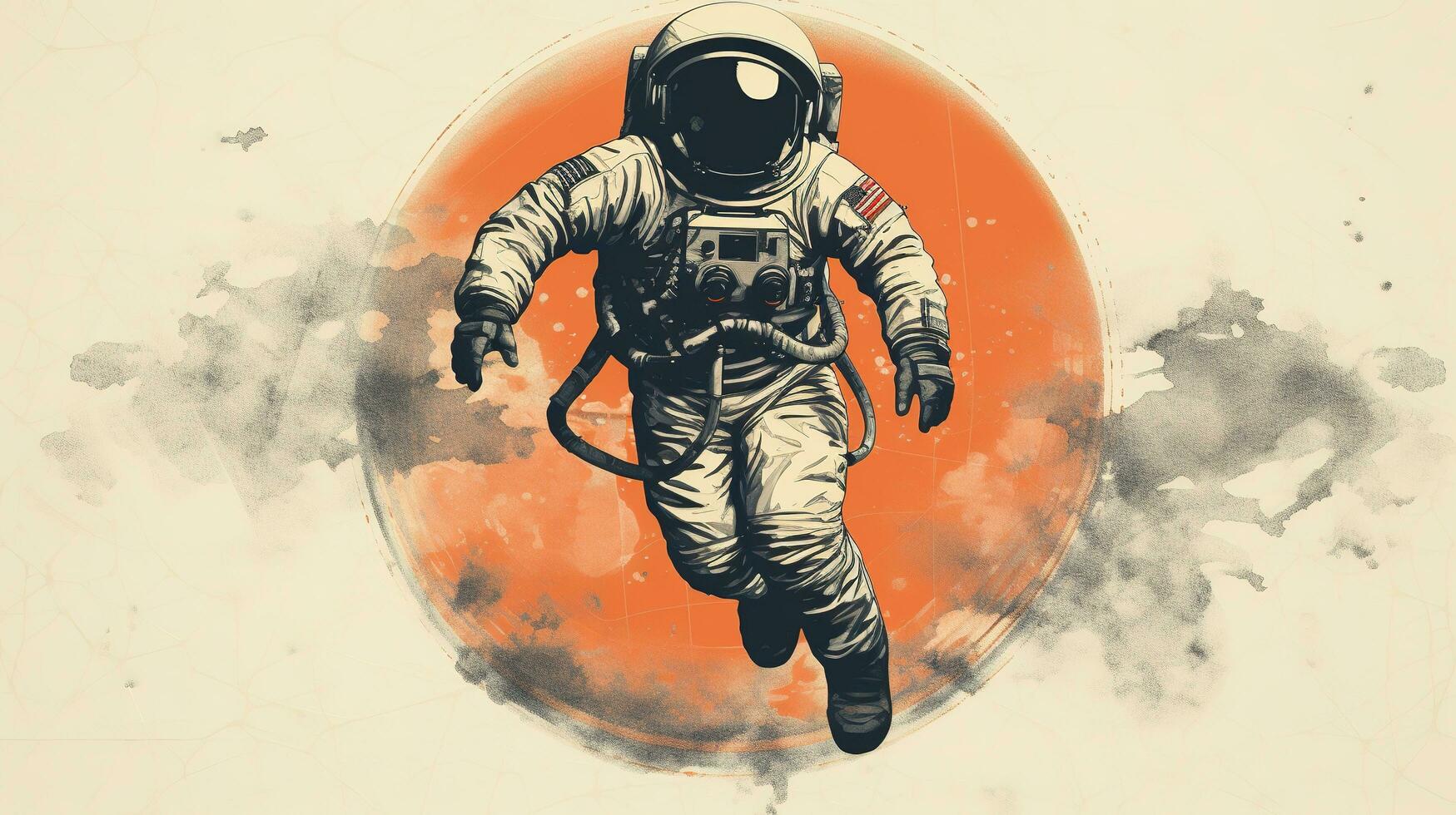 génératif ai, astronaute dans scaphandre, typographie ancien style photo