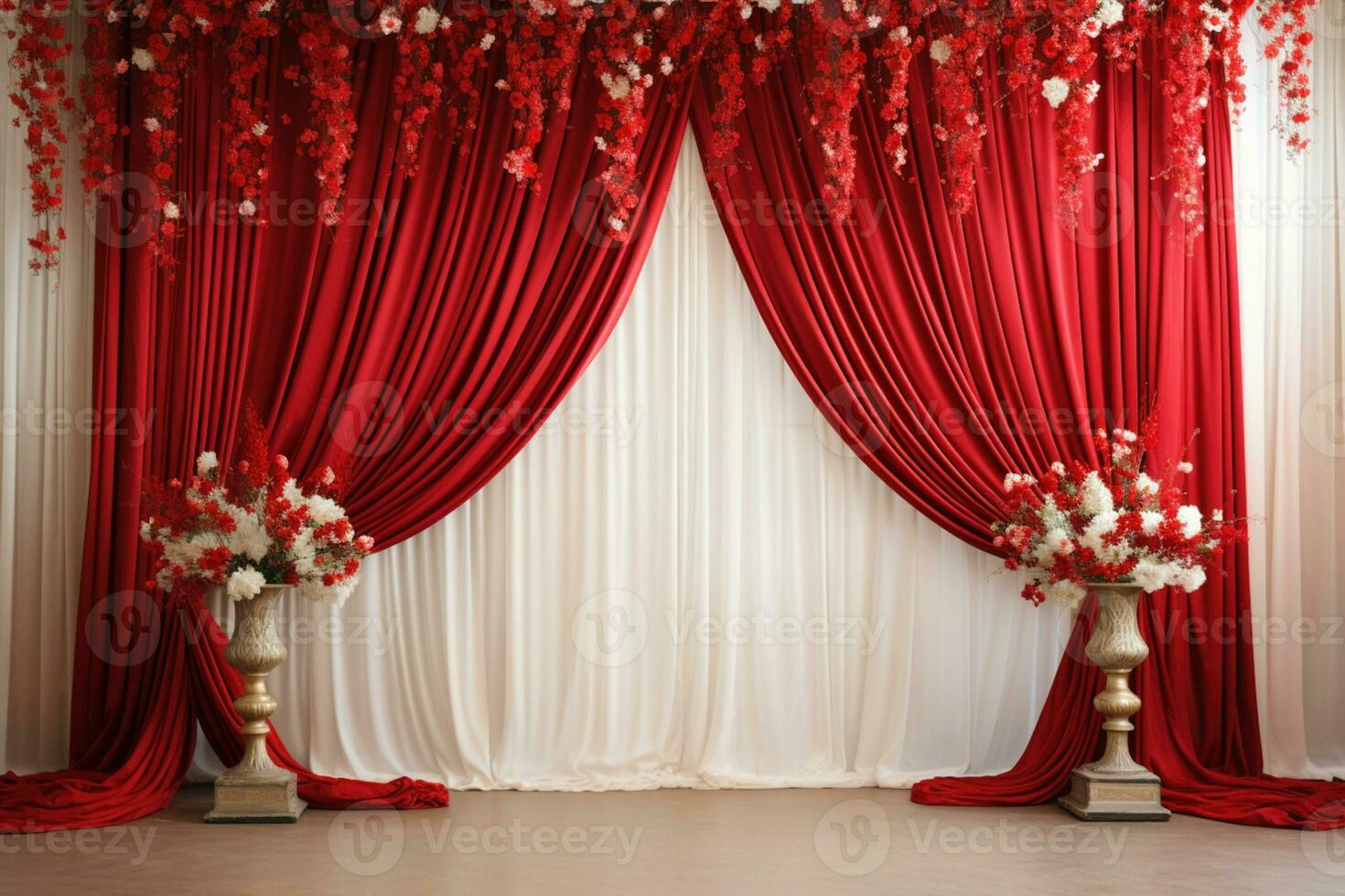 ai généré mariage rideau cambre avec fleurs photo