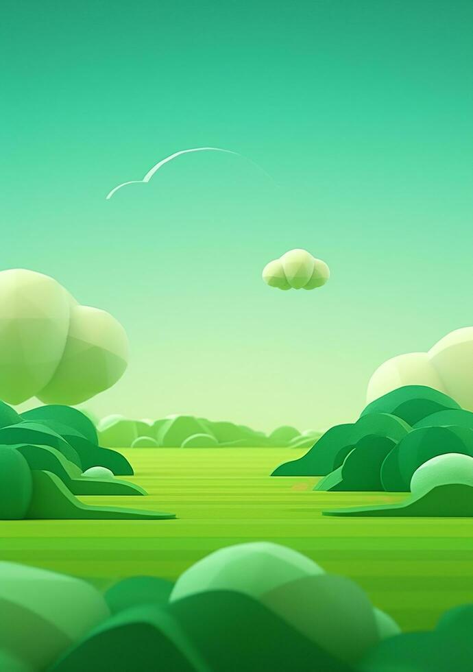 dessin animé style paysage avec herbe et des nuages ai généré photo