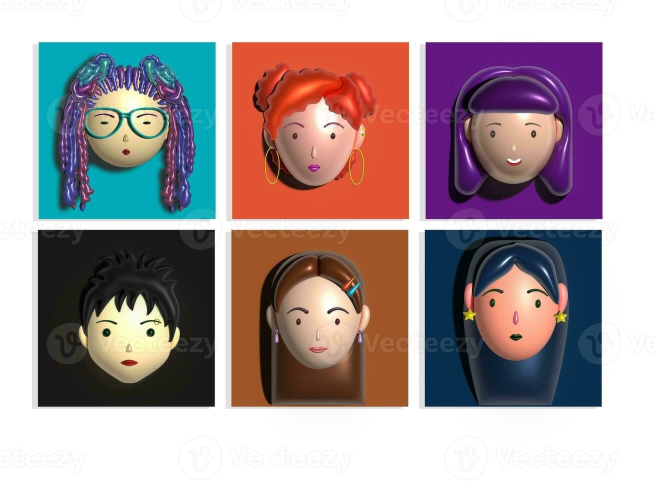 3 ré illustration, une ensemble de avatars de femmes et Jeune les filles avec différent regards. 3d portraits pour social réseaux ou économiseurs d'écran pour Photos