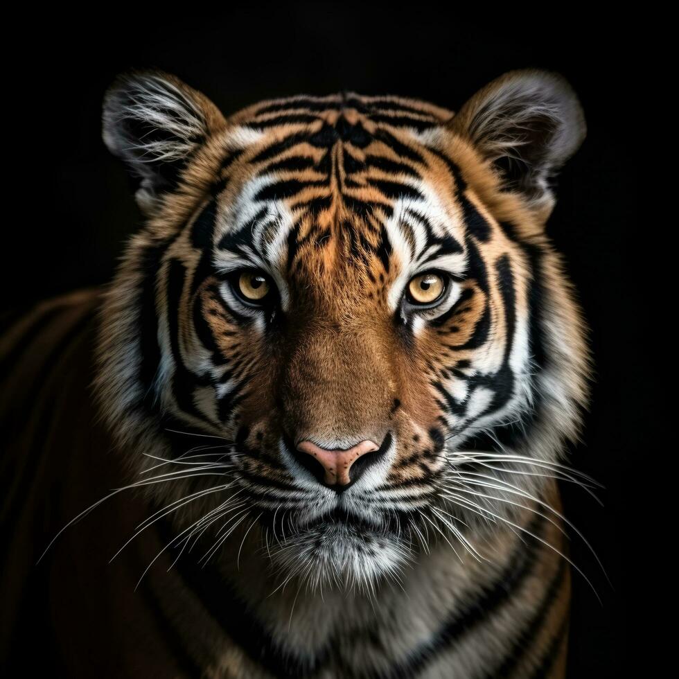 proche en haut détaillé portrait de tigre affronter, génératif ai photo