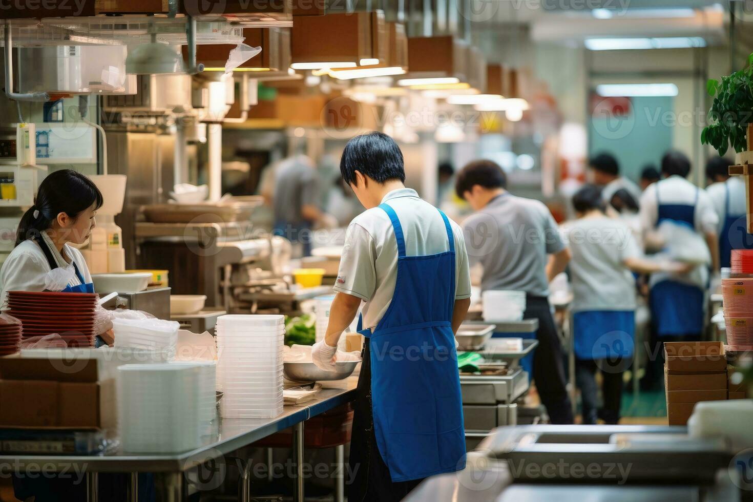 beaucoup de gens travail dans une professionnel cuisine.ai génératif photo