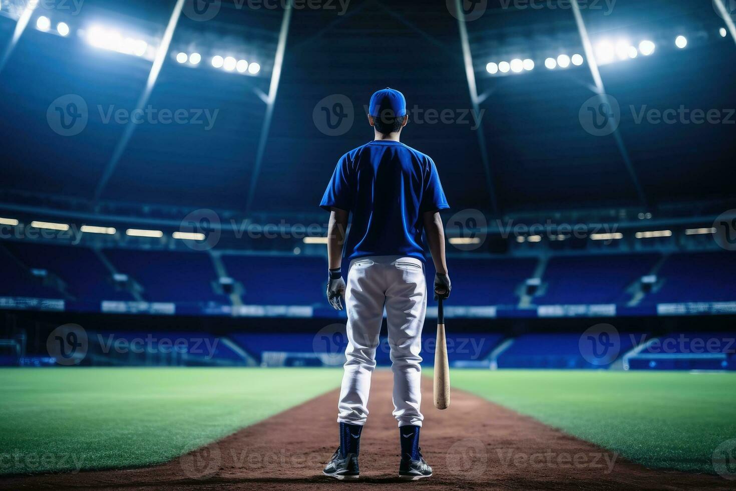 une base-ball joueur dans une gros stade.ai génératif photo