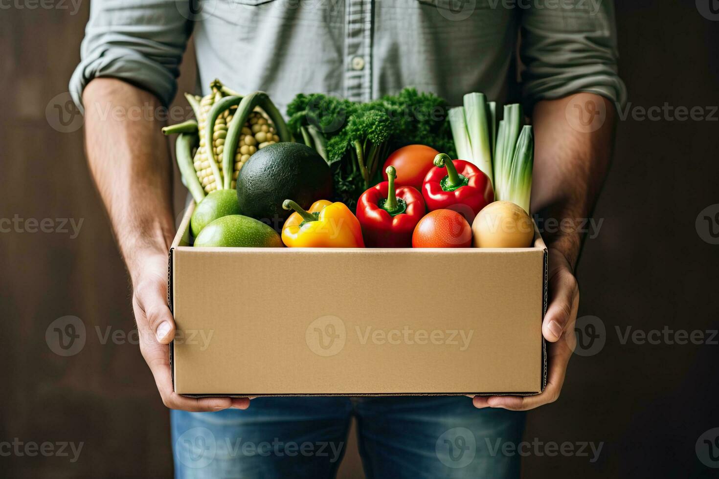 boîte avec Frais biologique des légumes et des fruits. en bonne santé nourriture achats concept. génératif ai photo