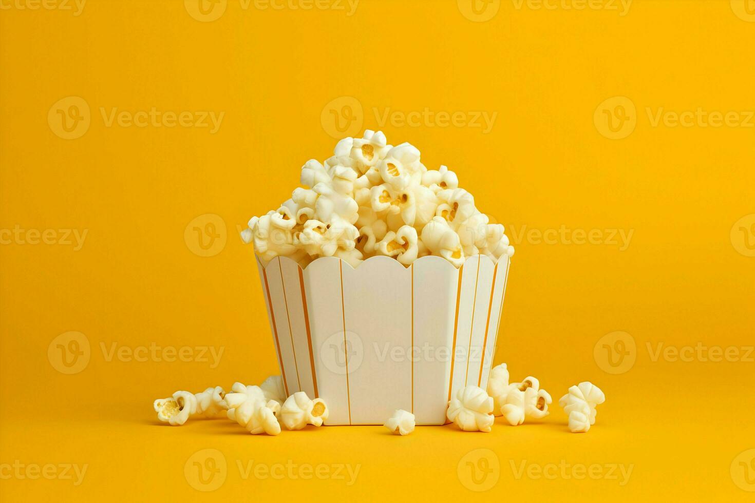 photo de pop corn sur Jaune Contexte minimalisme. haute qualité. ai génératif