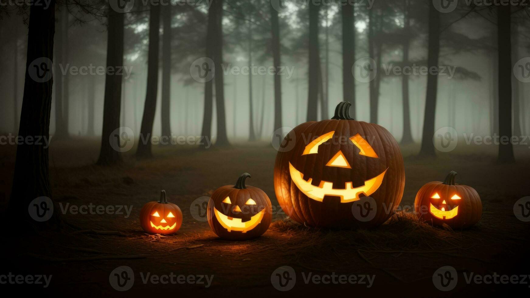 Halloween Contexte. jack o lanterne contre le toile de fond de une mystique Château et une sombre forêt. ai généré photo