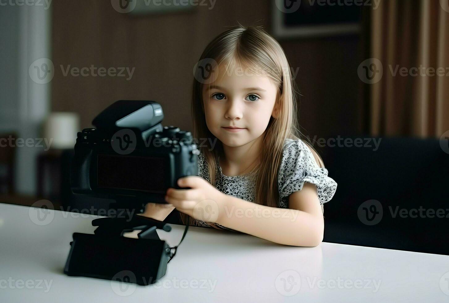 peu fille blogueur caméra Didacticiel. produire ai photo