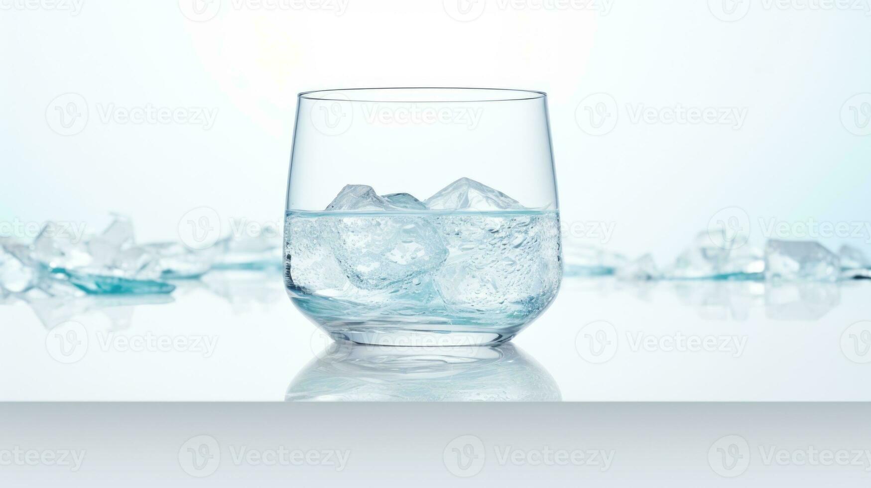 la glace cubes dans une verre de l'eau sur une blanc Contexte. fermer voir. ai généré photo