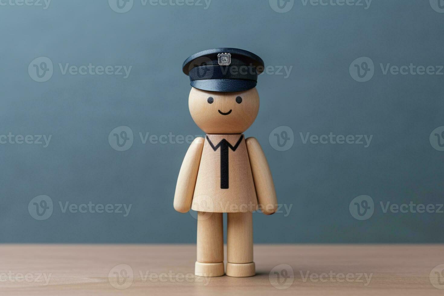 femme policier. une en bois femme dans une du policier costume et casquette. génératif ai photo