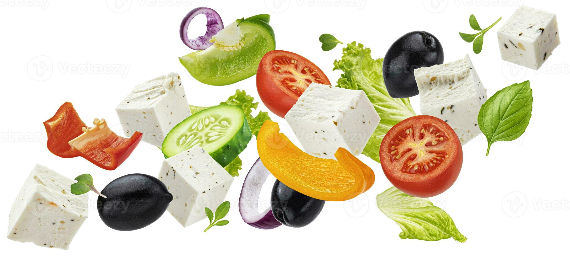 chute grec salade isolé sur blanc Contexte photo