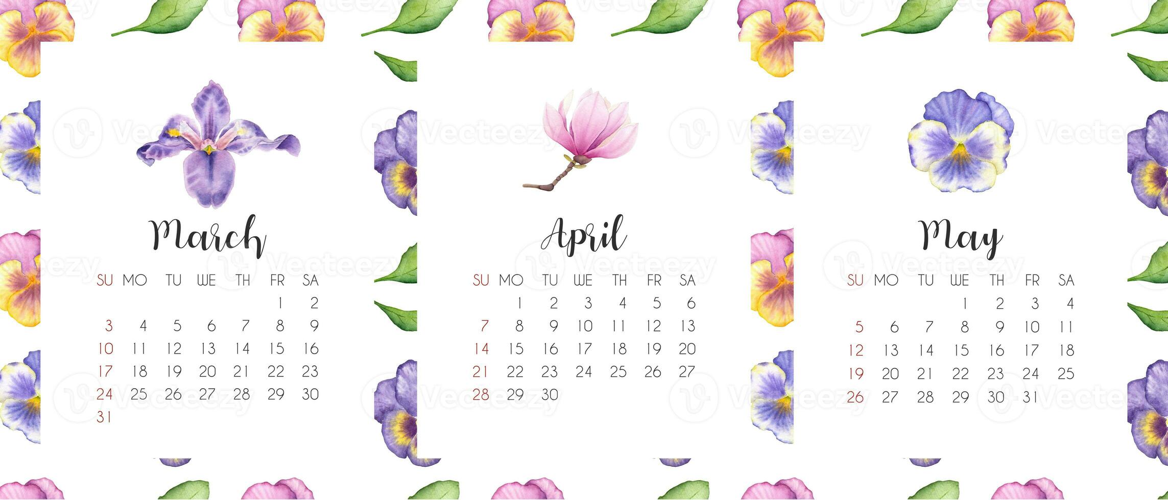 aquarelle printemps 2024 calendrier. photo