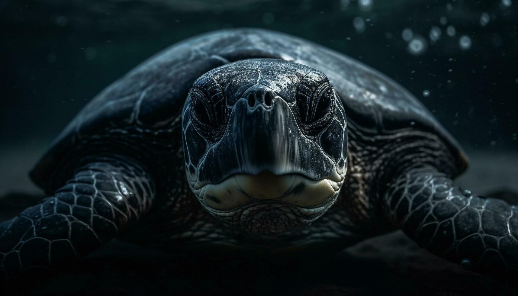 proche en haut portrait de une lent mer tortue nager sous-marin généré par ai photo