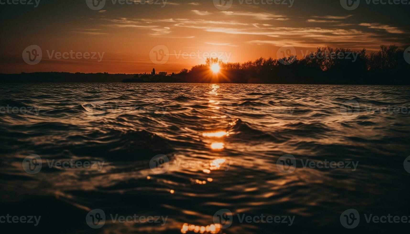 le coucher du soleil plus de eau, la nature beauté réfléchi dans tranquille été crépuscule généré par ai photo