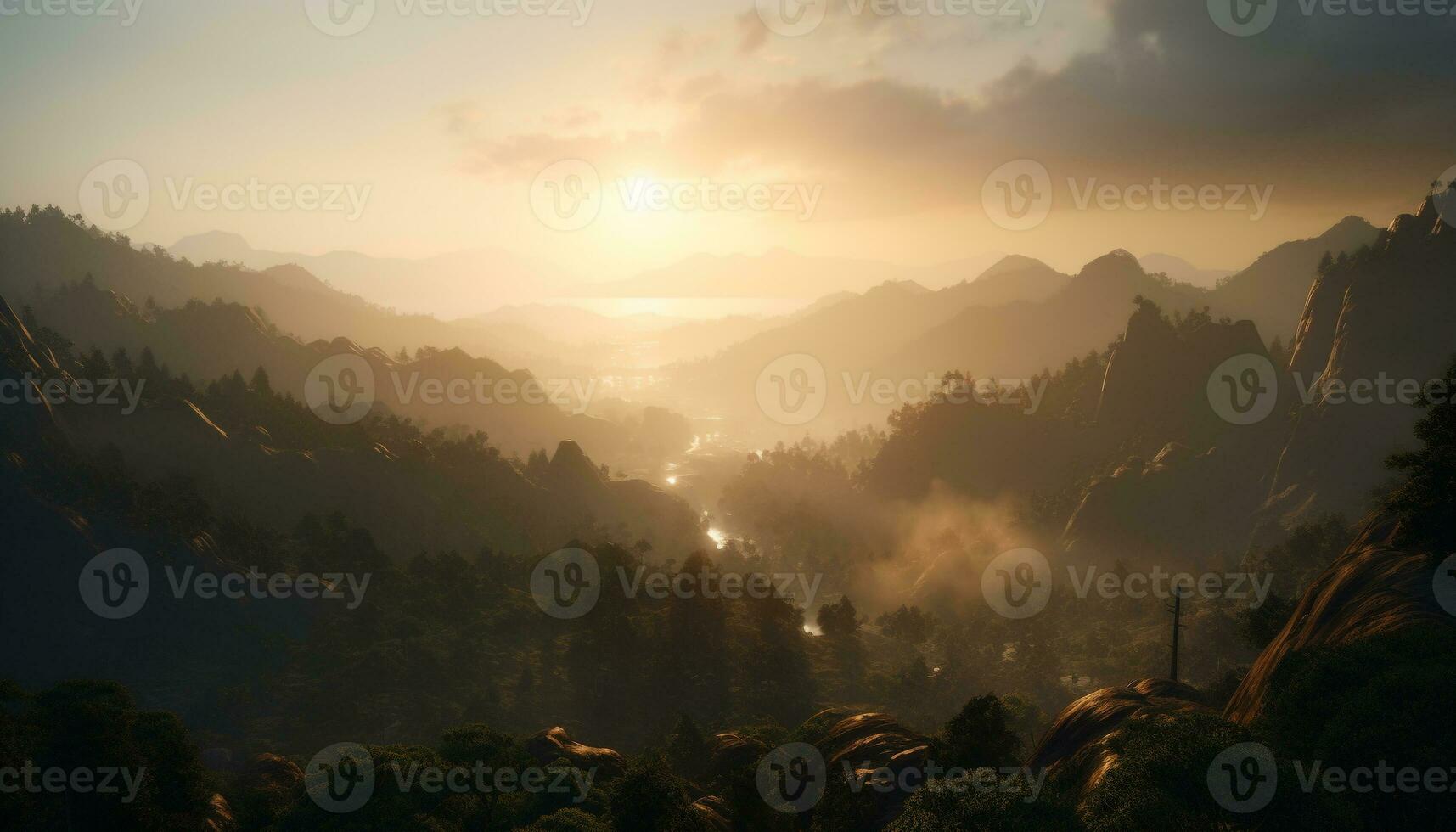 la nature beauté dans une tranquille Montagne paysage à lever du soleil généré par ai photo