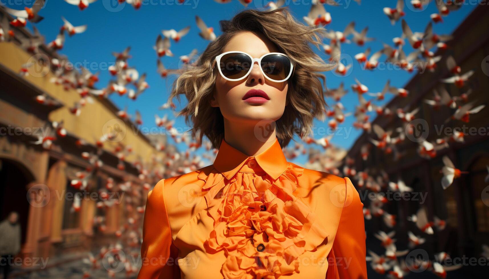 une magnifique Jeune femme dans des lunettes de soleil dégage confiance et élégance généré par ai photo