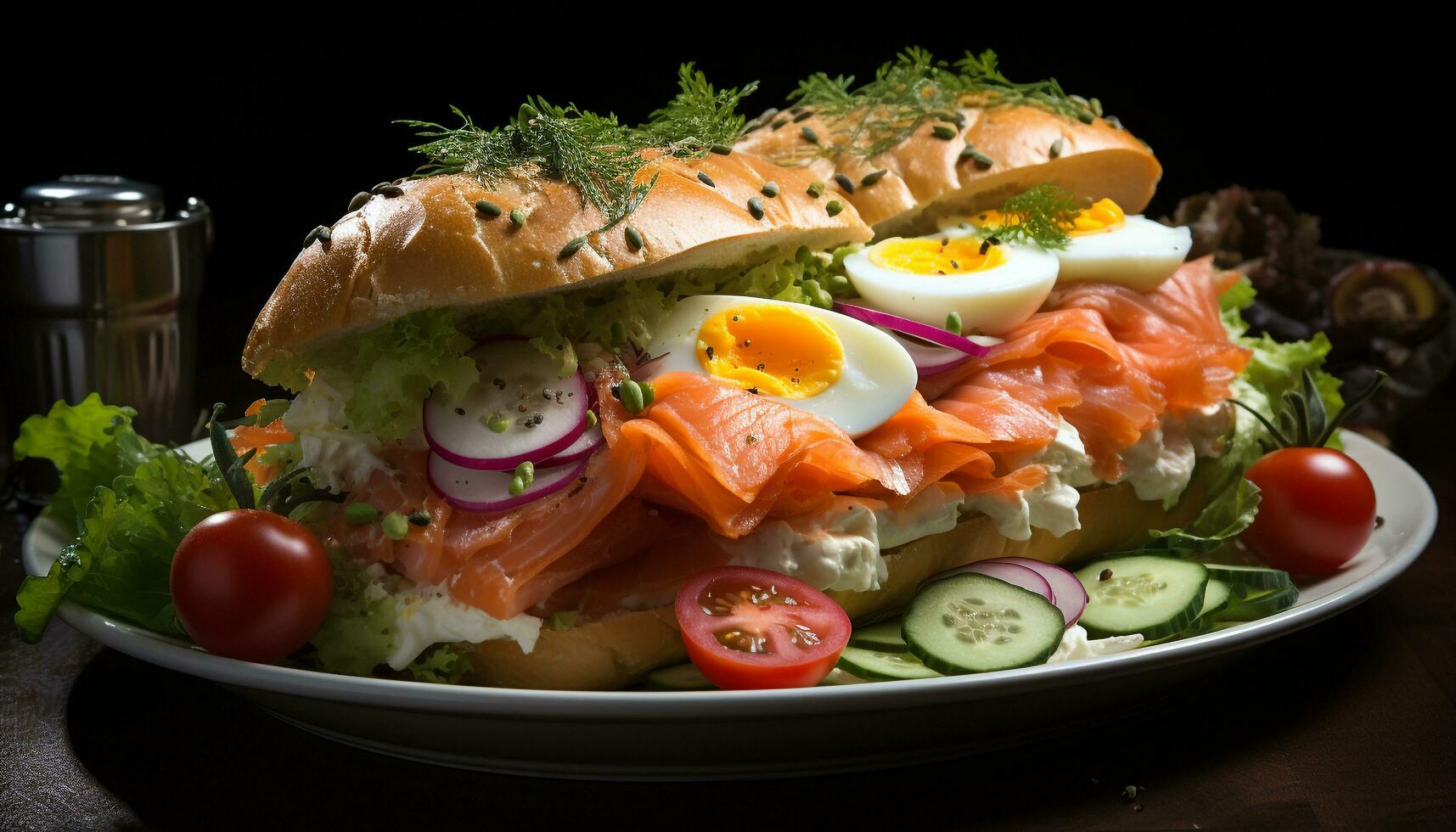 fraîcheur sur assiette gourmet salade, grillé Viande, Fruit de mer apéritif généré par ai photo