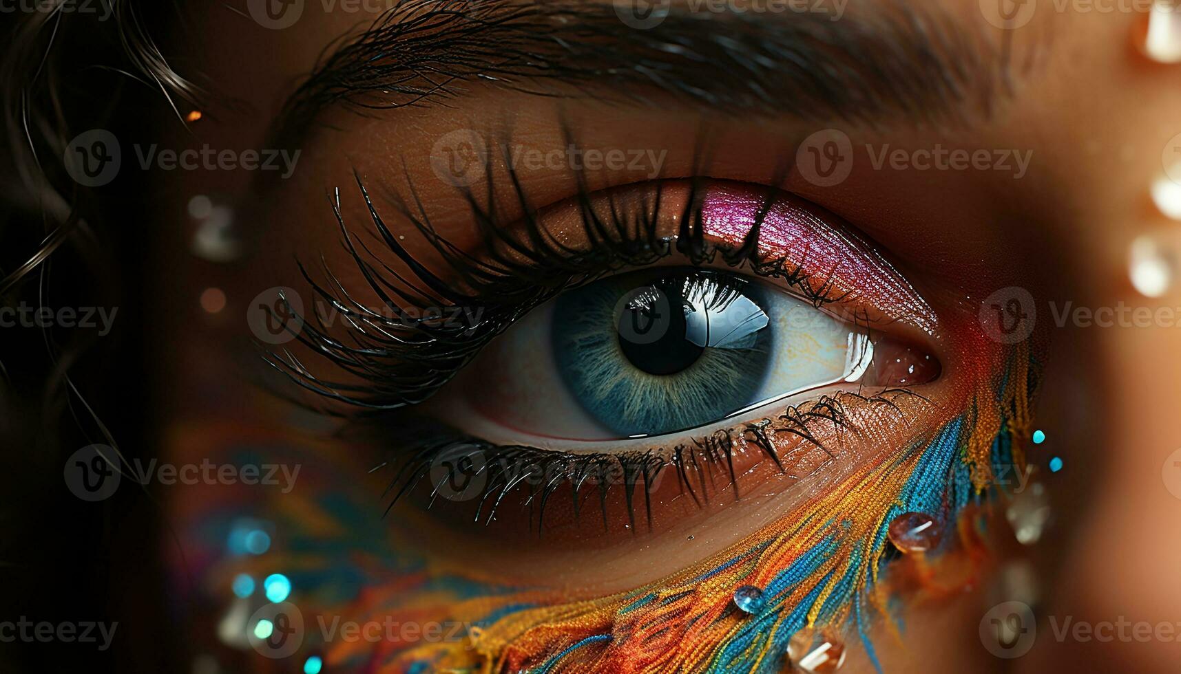 une Jeune femme vibrant, multi coloré œil est une Créatif chef-d'oeuvre généré par ai photo