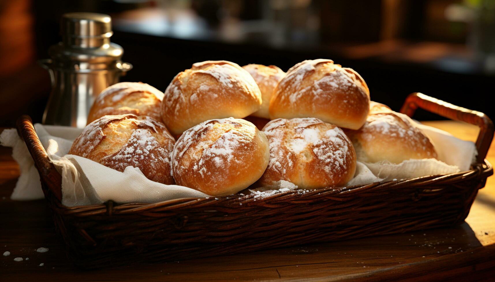 fraîchement cuit pain et fait maison des pâtisseries sur rustique en bois table généré par ai photo