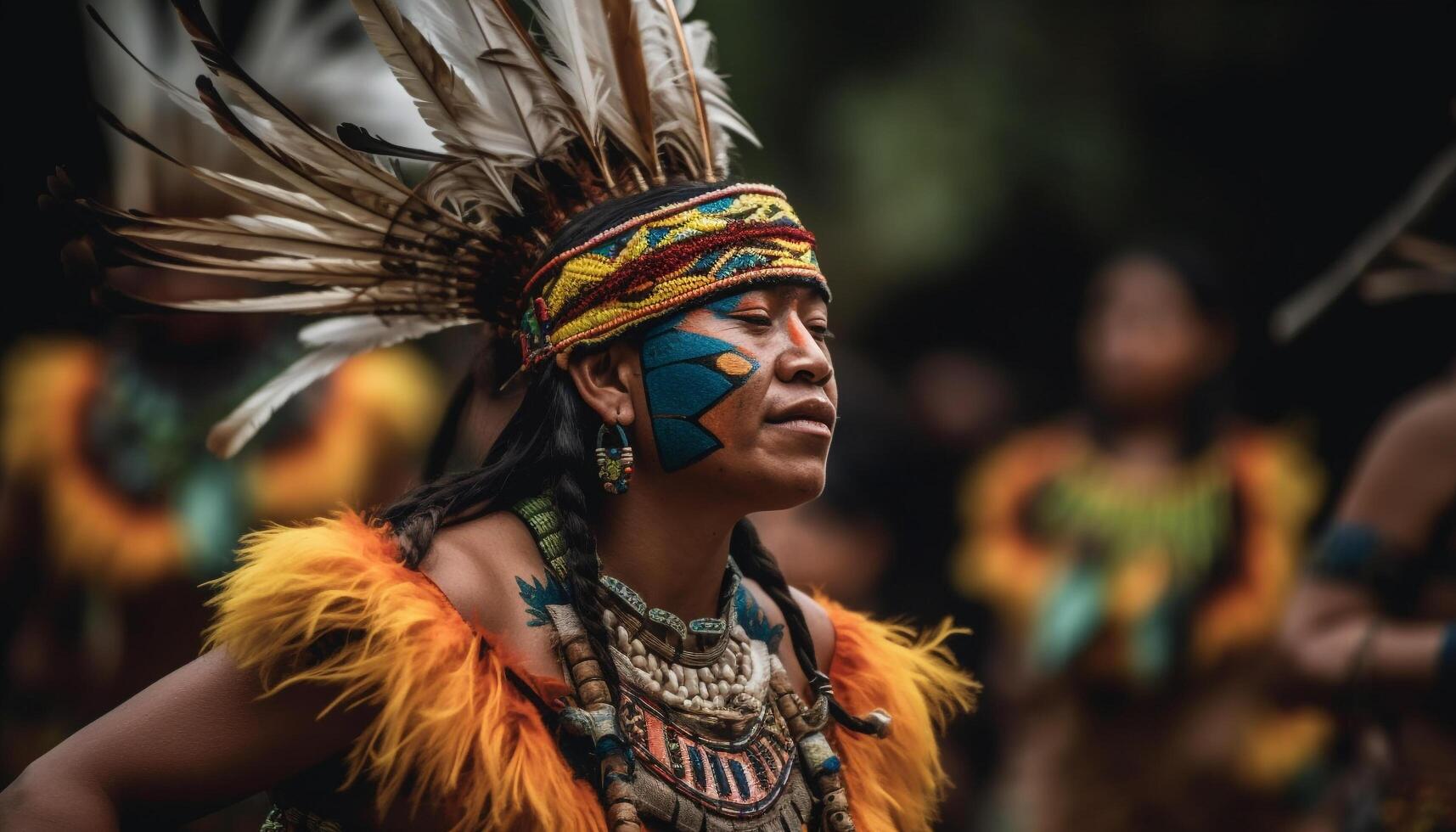 souriant femmes dans traditionnel Vêtements Danse en plein air généré par ai photo