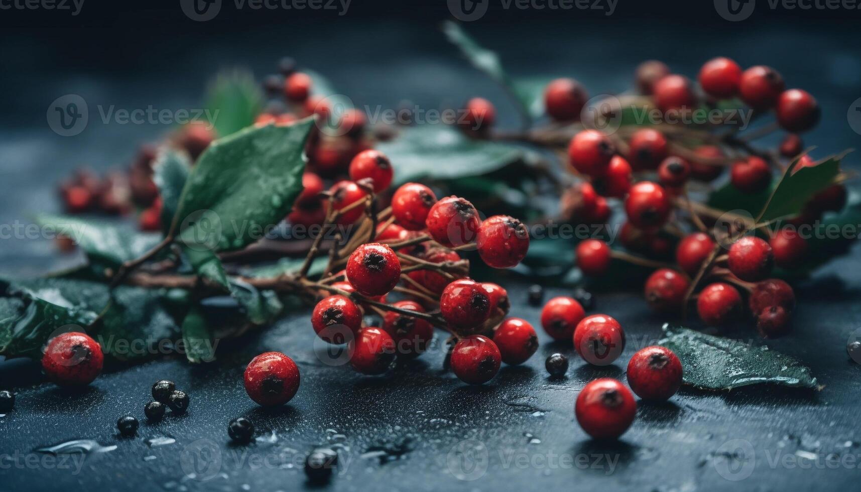 Frais baie branche gouttes sucré rosée sur la nature généré par ai photo