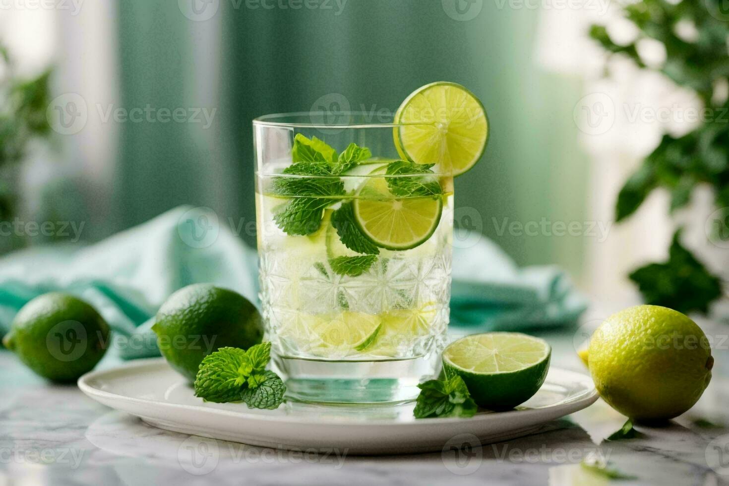 qualité magazine coup de une luxueux verre de citron vert jus. ai génératif photo