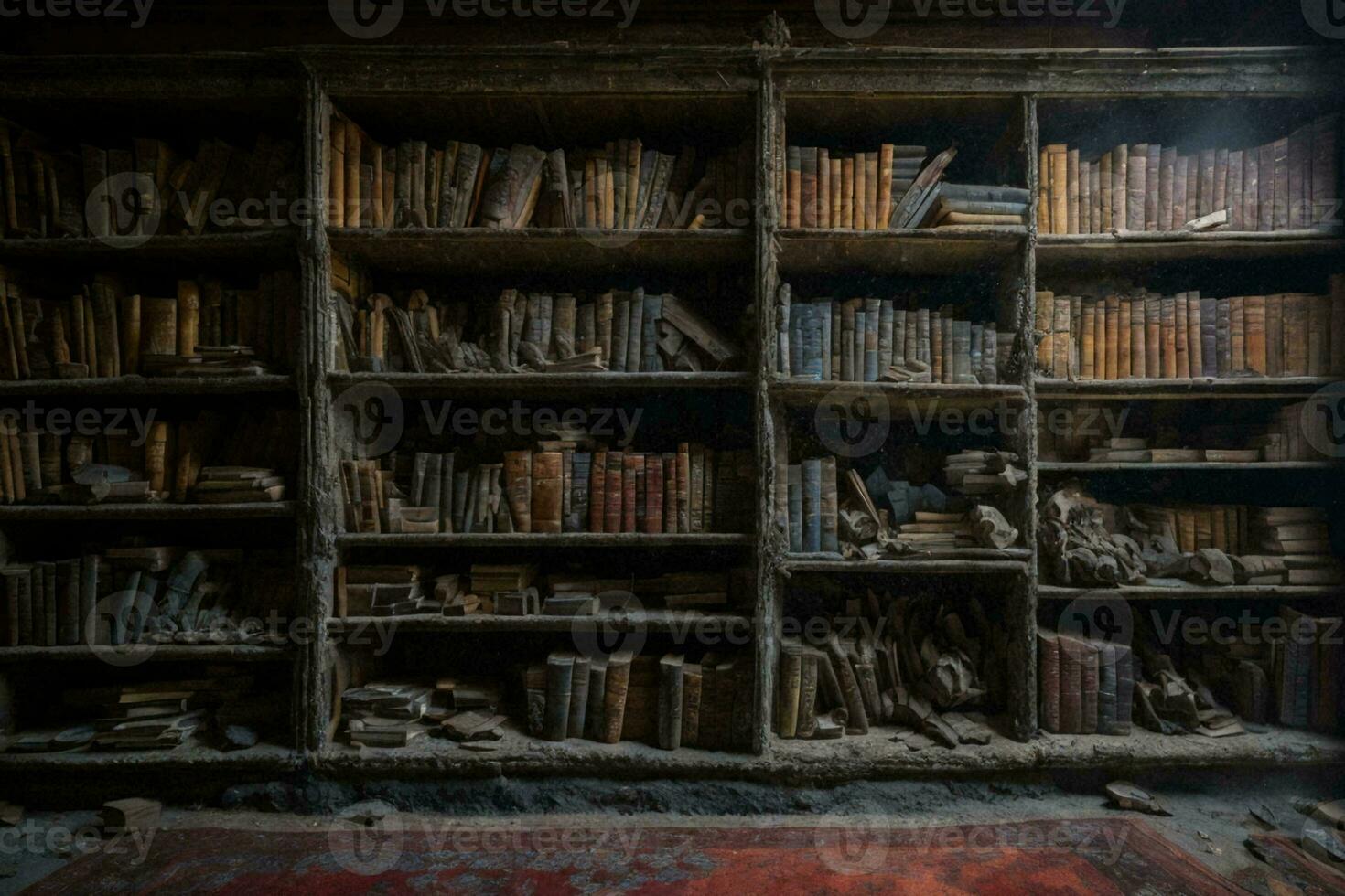 une étagère à livres avec beaucoup vieux livres. ai génératif photo