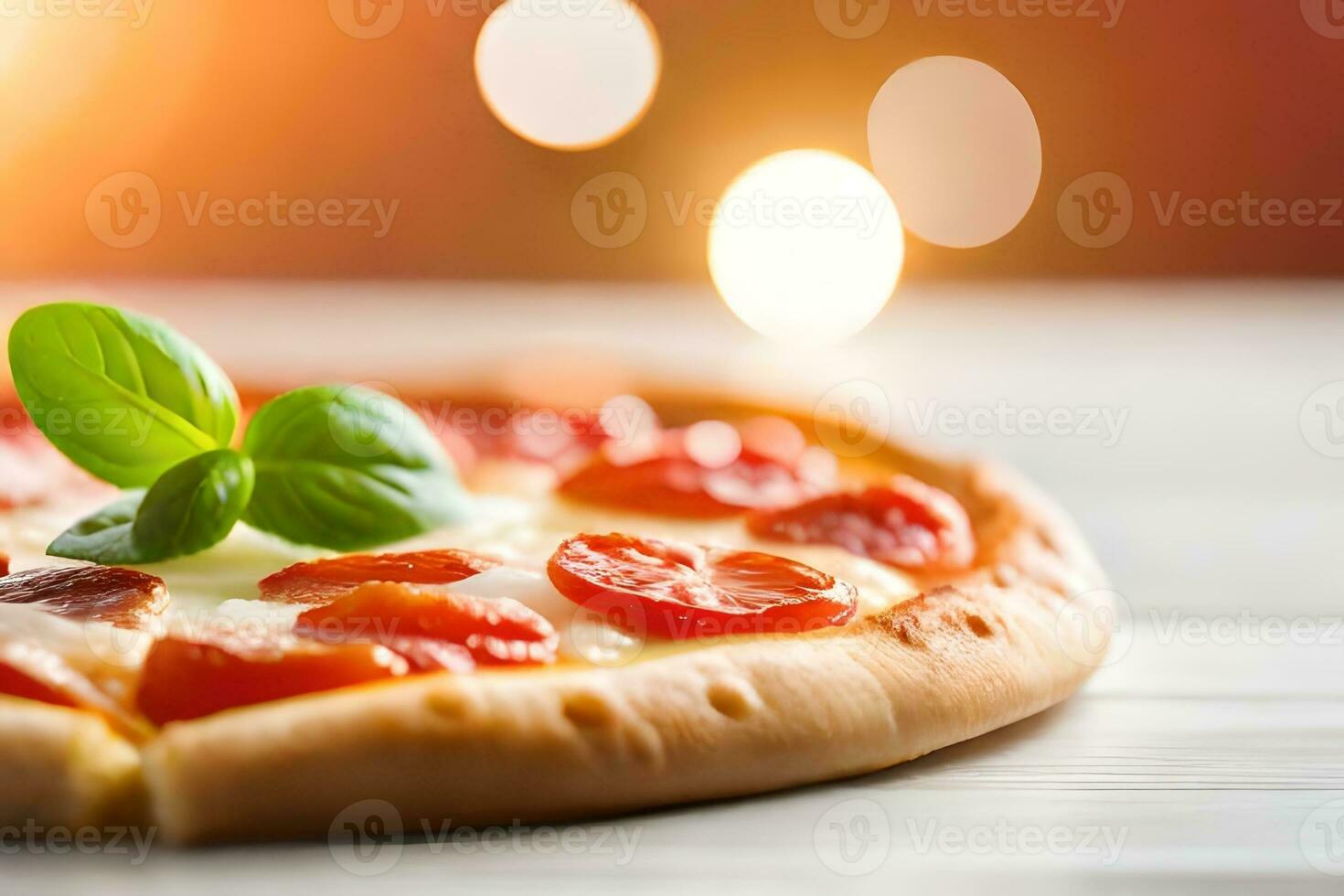 nous sont donnant une lot de attention à une fromage Pizza appelé margherita il est mis dans de face de une vivement allumé Contexte dans une studio ai généré photo