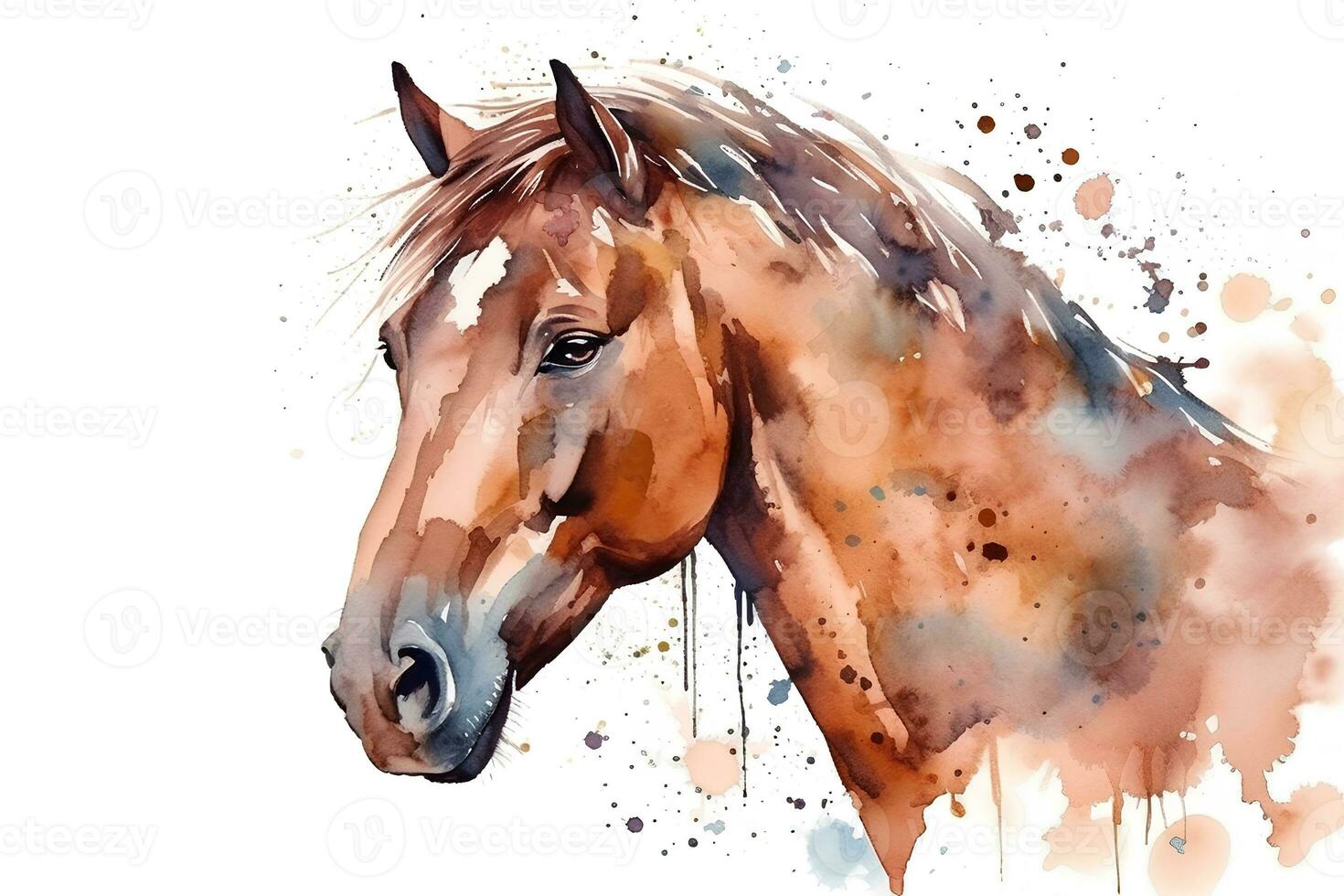 aquarelle portrait de une cheval avec éclaboussures de peindre sur une blanc Contexte. ai généré illustration. photo