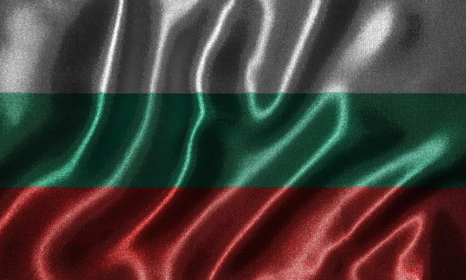papier peint par drapeau bulgare et drapeau ondulant par tissu. photo