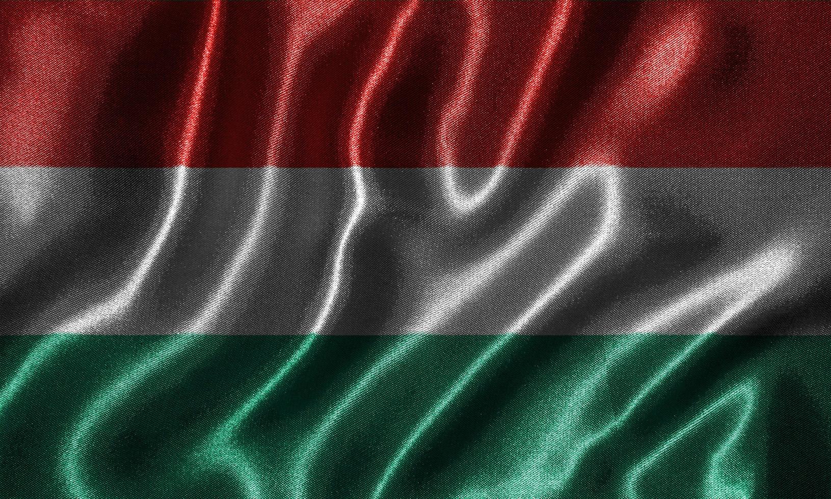 papier peint par drapeau hongrois et drapeau ondulant par tissu. photo