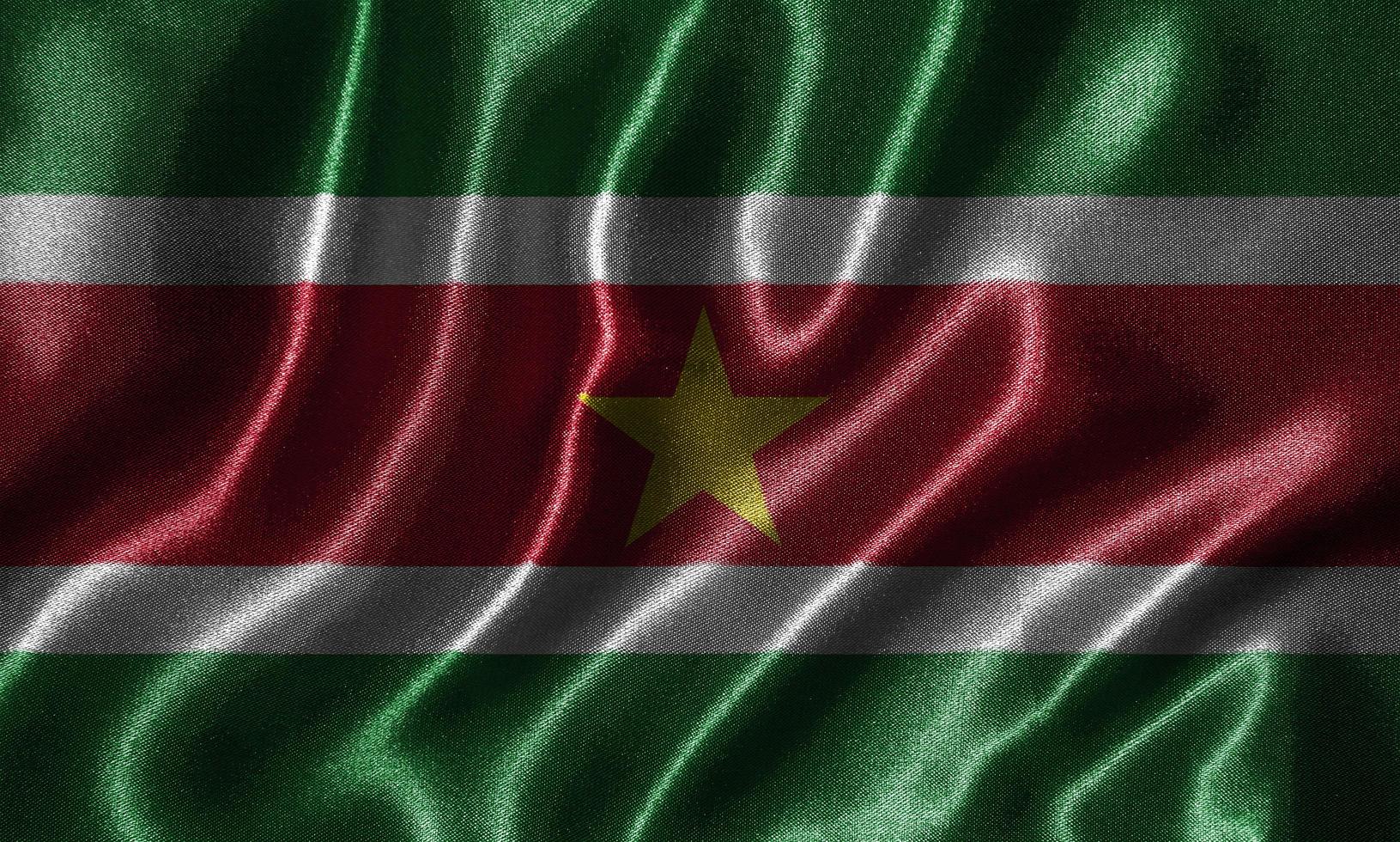 papier peint par drapeau du suriname et drapeau ondulant par tissu. photo