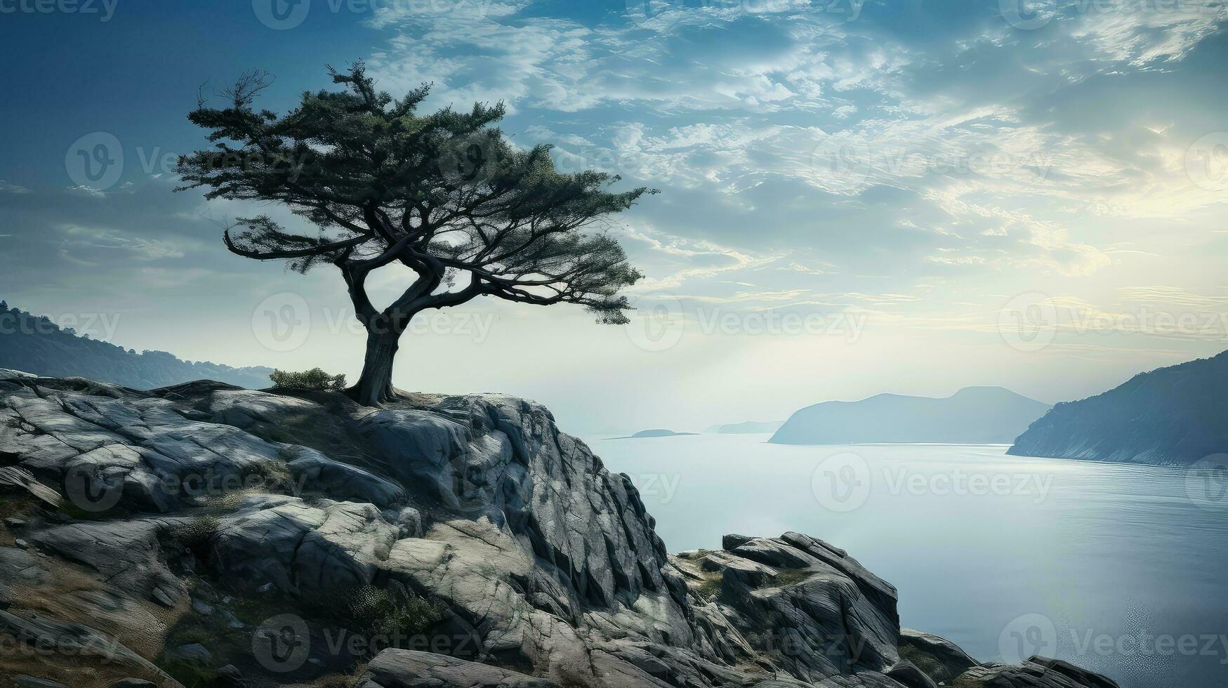 magnifique Montagne île mer paysage ai généré photo