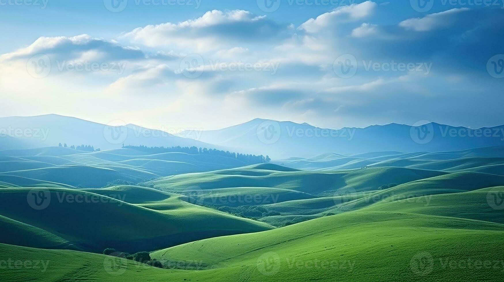 saison bleu Matin herbe paysage ai généré photo