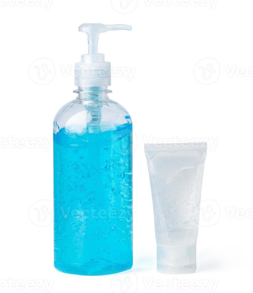 bouteille de gel d'alcool pour protéger le virus corona sur fond blanc photo
