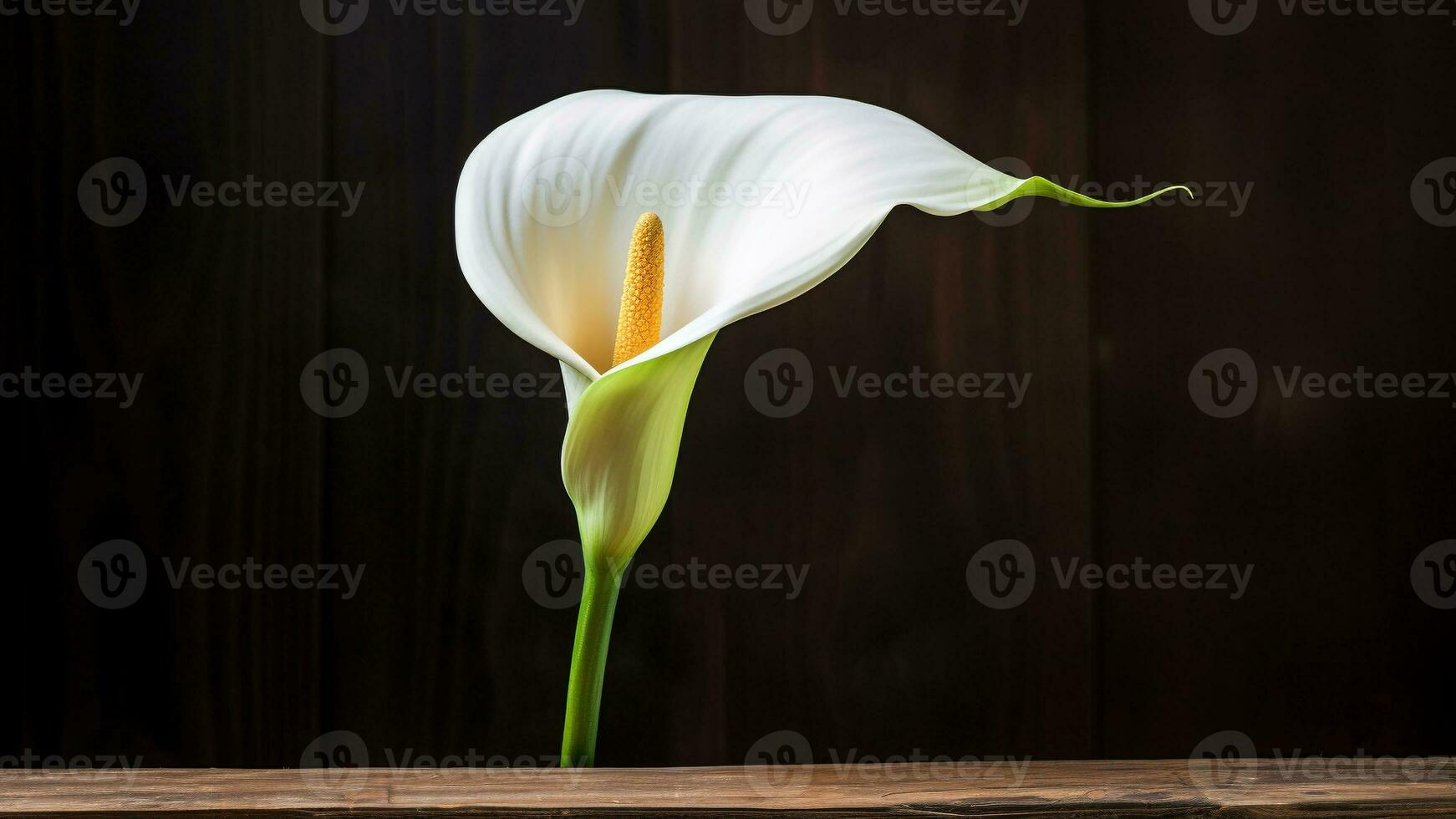 calla lis fleur sur bois Contexte avec copie espace, ai génératif photo