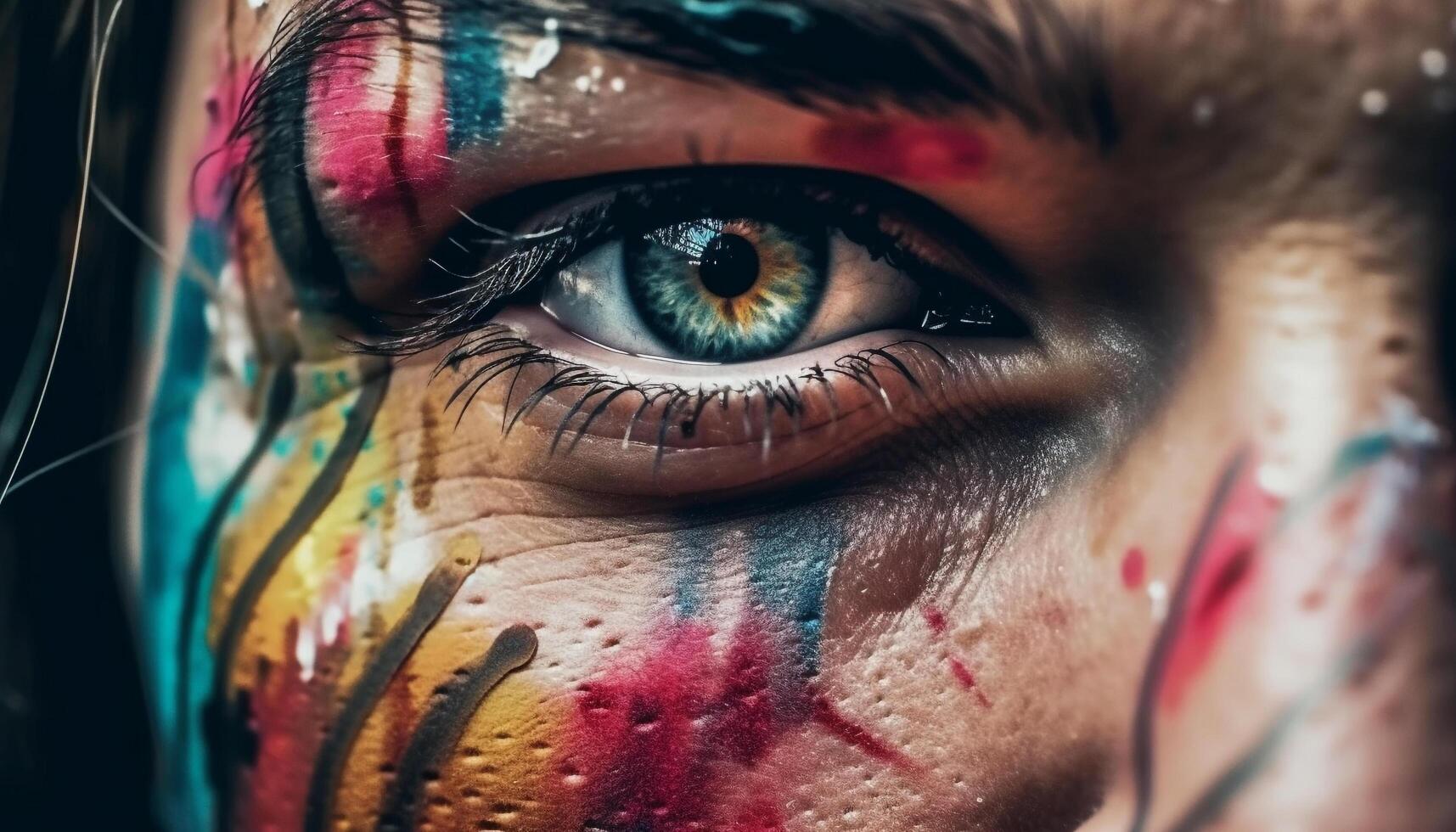 vibrant couleurs sur Jeune femme œil maquillage généré par ai photo