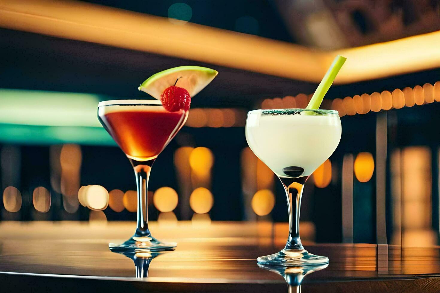 deux des cocktails sur une bar comptoir. généré par ai photo