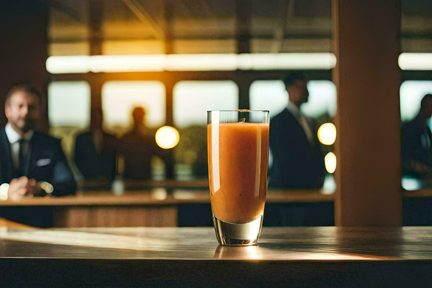 une verre de Orange jus sur une table dans une restaurant. généré par ai photo