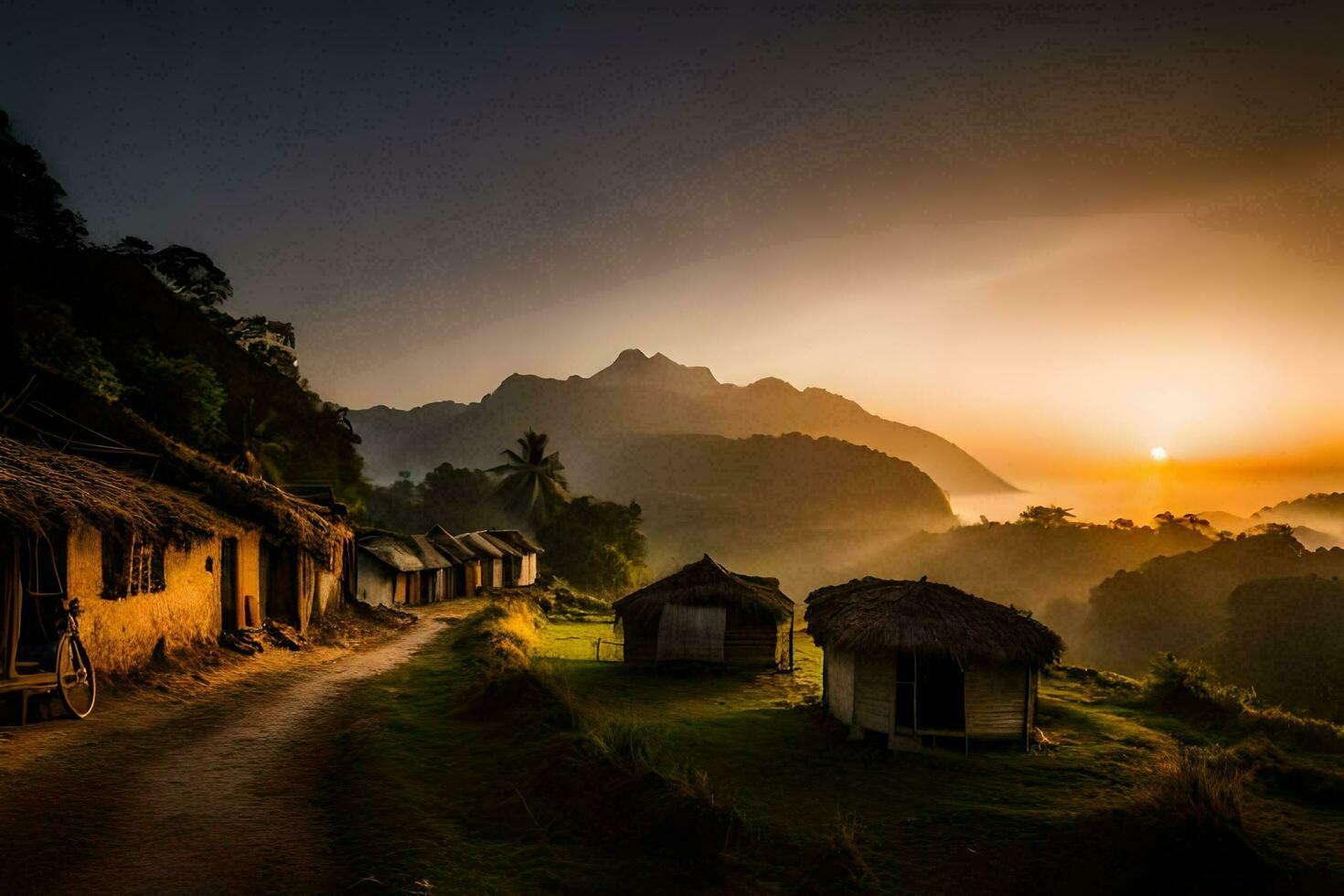 le lever du soleil plus de le village. généré par ai photo