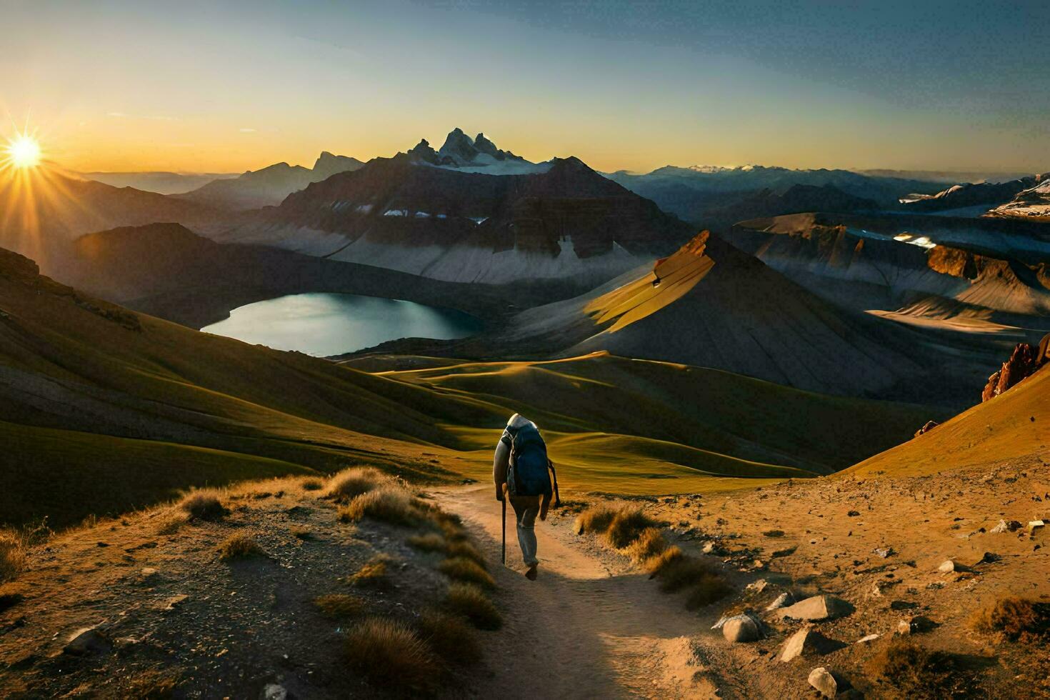 le Soleil monte plus de le montagnes dans le Contexte. généré par ai photo