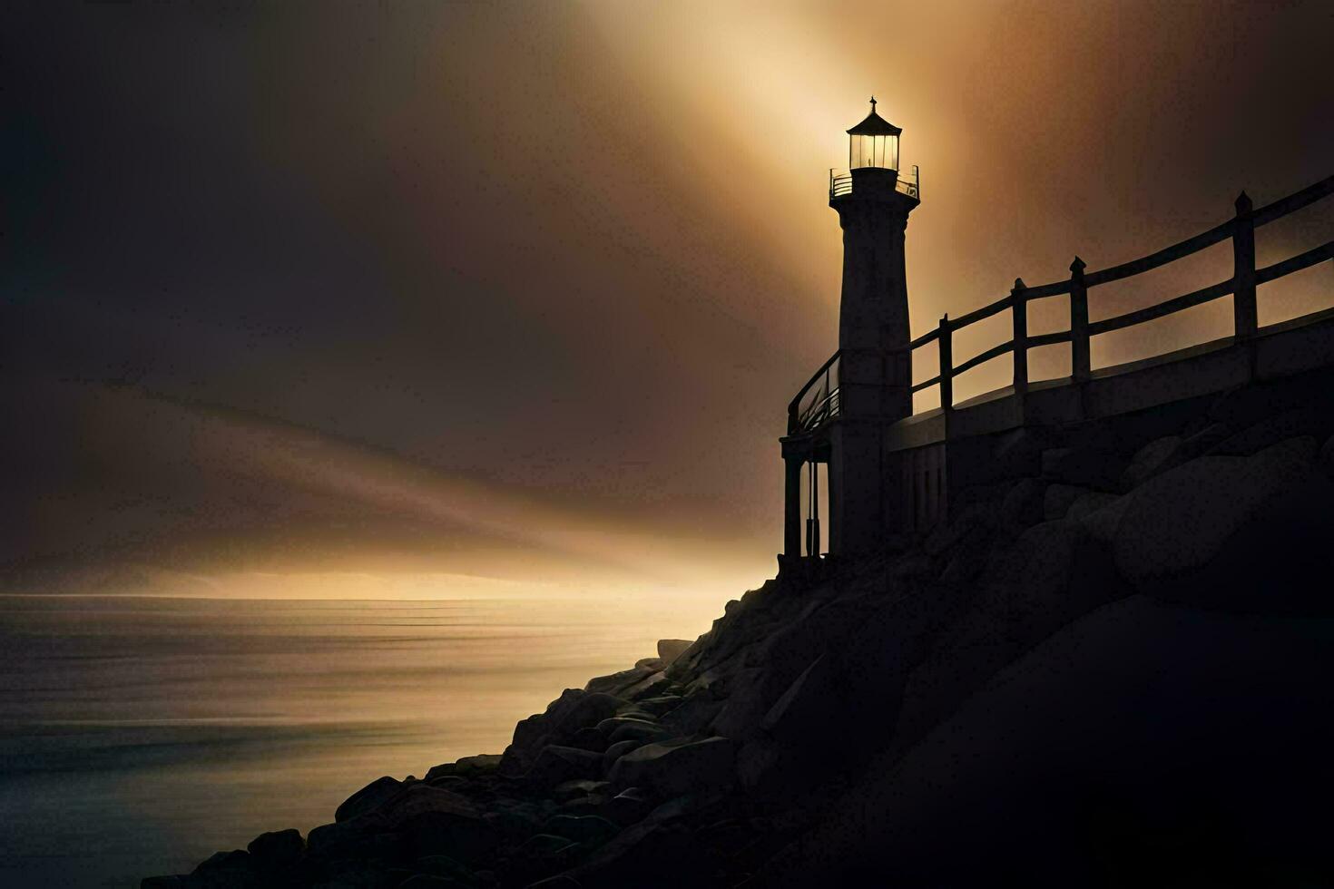 une phare des stands sur le bord de une rocheux falaise. généré par ai photo