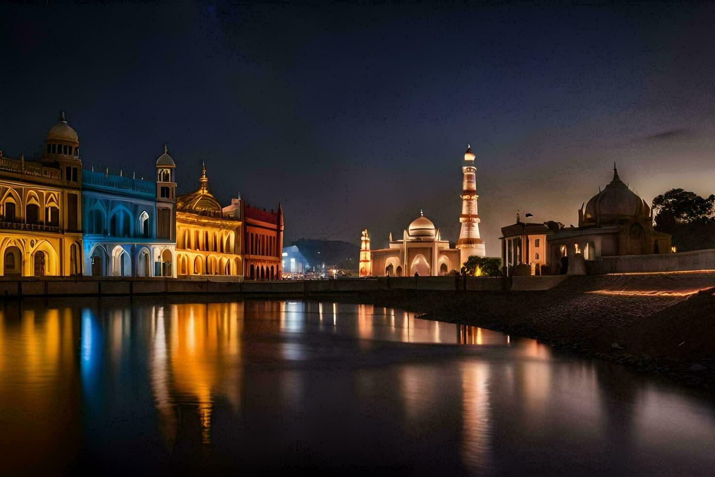 le nuit vue de une mosquée dans Inde. généré par ai photo