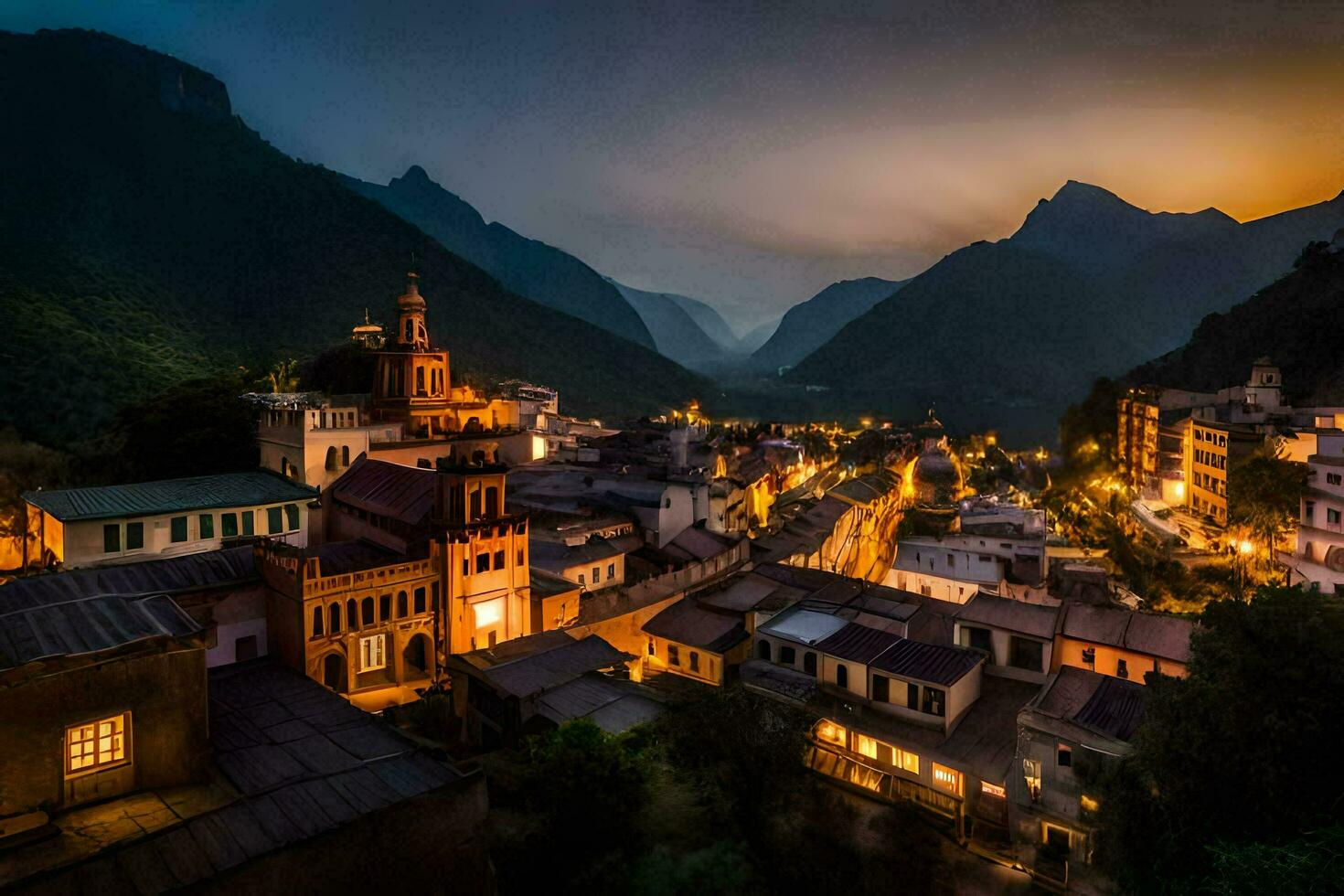 photo fond d'écran le ciel, montagnes, le ville, le montagnes, le ville, le montagnes,. généré par ai