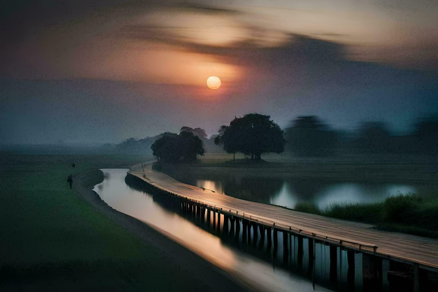 une longue exposition photographier de une pont plus de une rivière. généré par ai photo