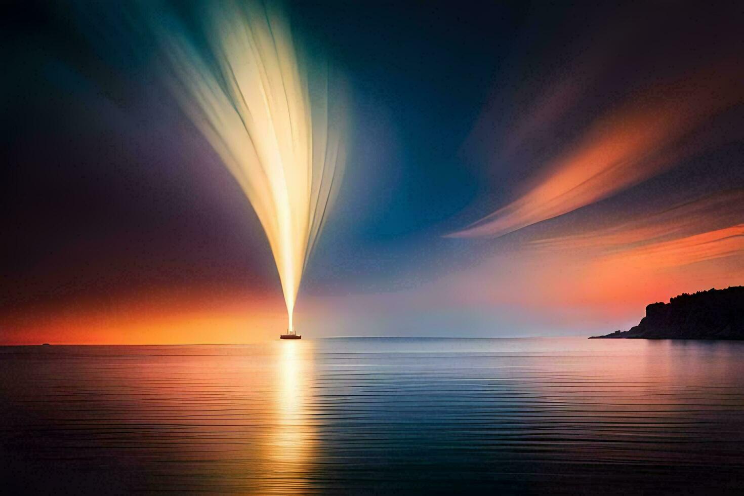 une longue exposition photographier de une phare dans le océan. généré par ai photo