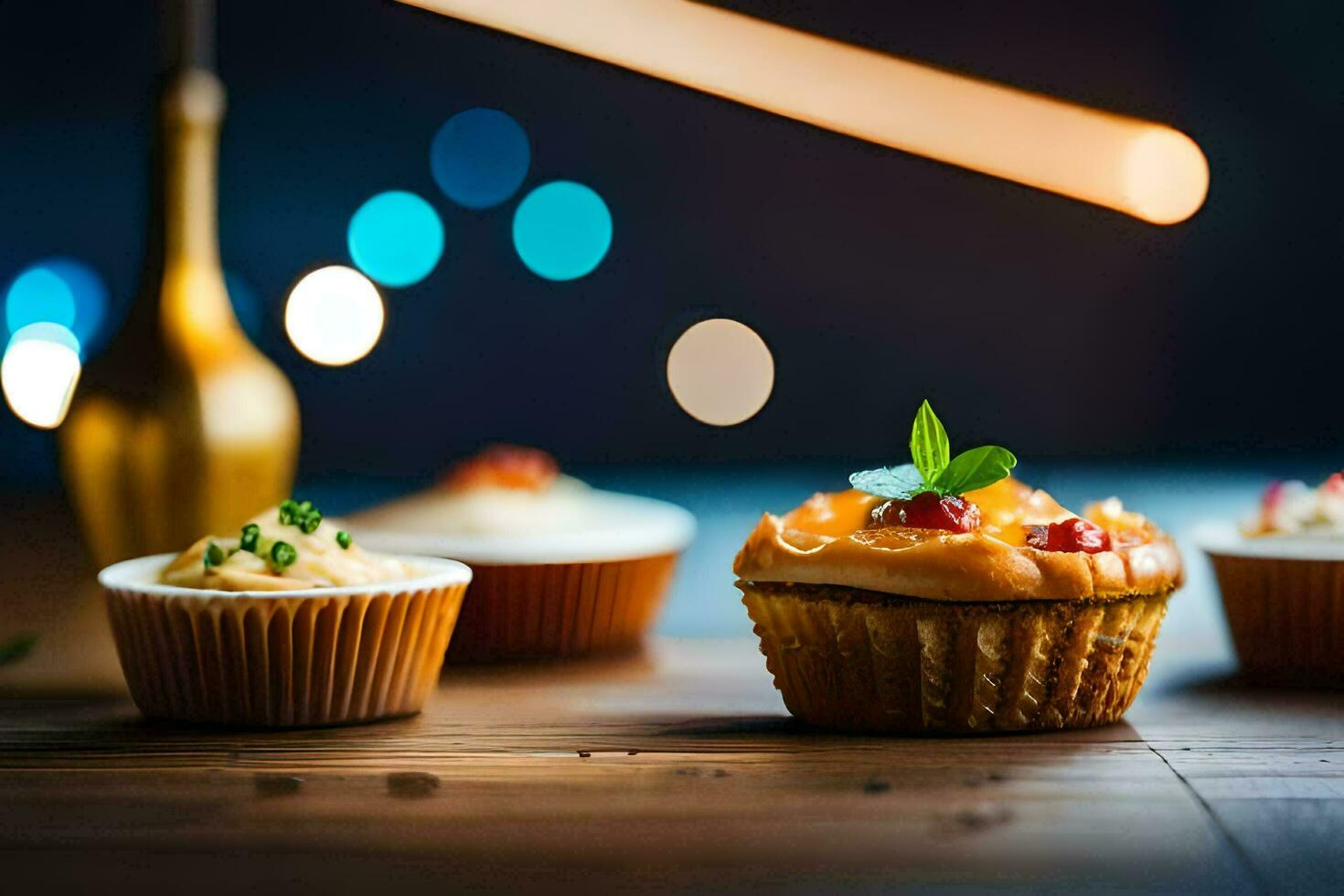 une groupe de petits gâteaux sur une tableau. généré par ai photo